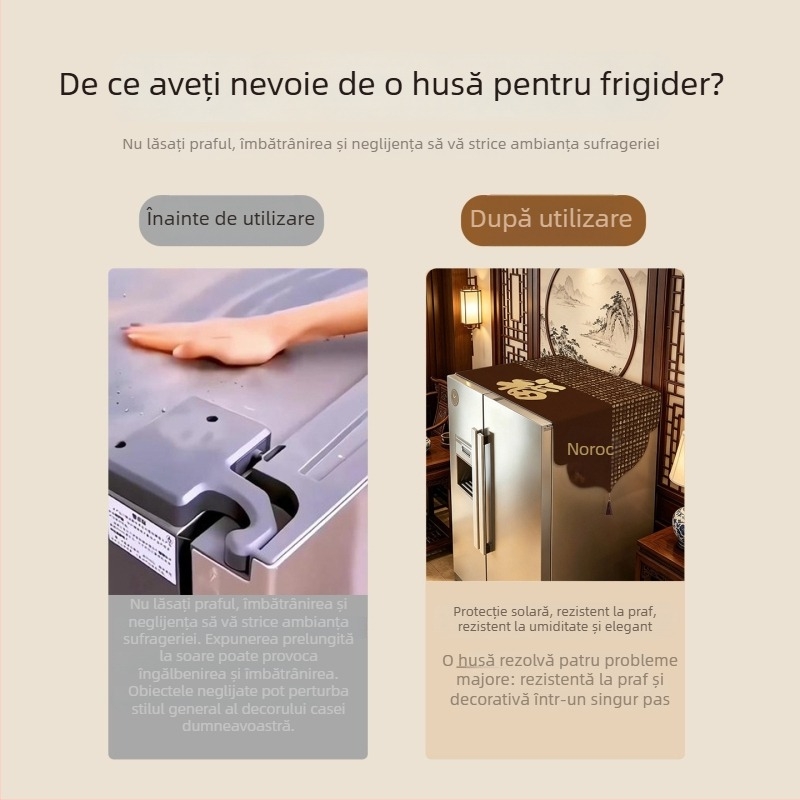 Protecție praf frigider - acoperire universală pentru uși simple sau duble, potrivită pentru cuptor cu microunde și mașina de spălat, țesătură de protecție solară