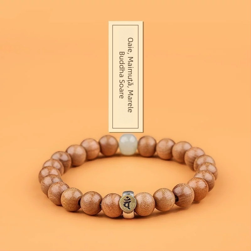 Brățară unisex din lemn de piersic cu Buddha Păzitor, 12 semne ale zodiacului, 2026