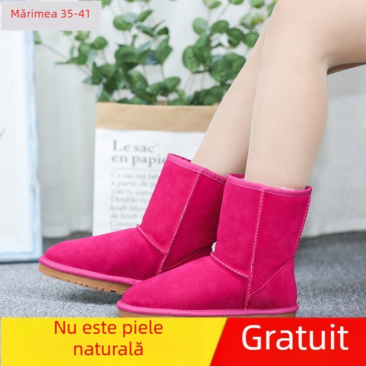Cizme de zăpadă bej, înălțime medie - ghete de iarnă unisex, modelul 5825