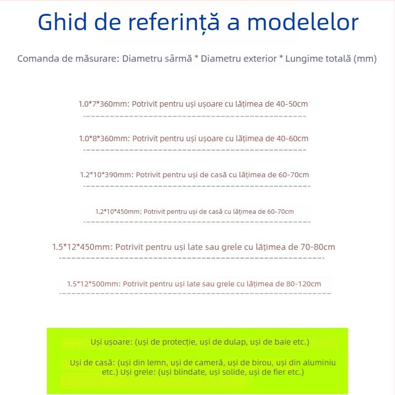 Arc spiral de tensiune pentru ușă – închidere automată, arc pentru plasă de ușă, galben