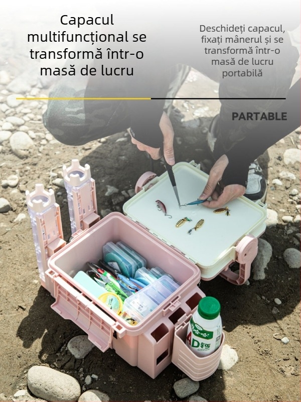 Cutie multifuncțională pentru năluci în culori macarons, cutie portabilă cu suport pentru undițe, poate fi folosită ca depozitare, suport pentru undițe și pahare.