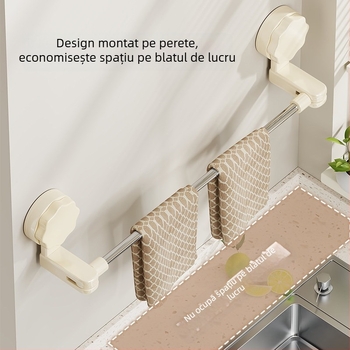 Raft cu ventuză rotativ pentru cârpe și prosoape, bucătărie, montaj fără găuri, organizator chiuvetă