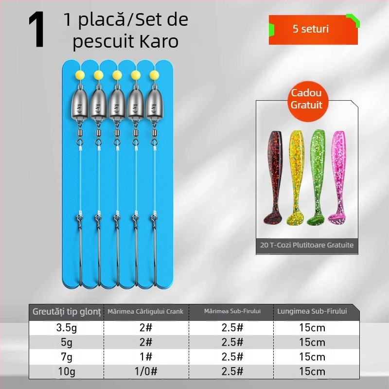 Set Carlo de accesorii de pescuit: kit de năluci cu Texas rig, cârlige crank, momeli moi și momeli artificiale