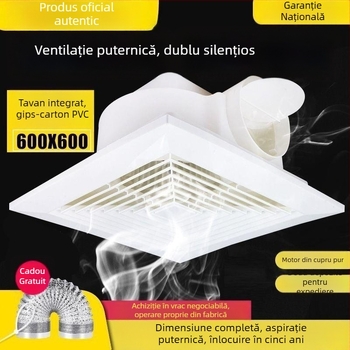 Ventilator de tavan integrat 600x600, panou din aluminiu și gips-carton, pentru baie, 30x30