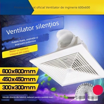 Ventilator de tavan integrat 600x600, panou din aluminiu și gips-carton, pentru baie, 30x30