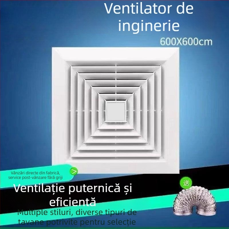 Ventilator de tavan integrat 600x600, panou din aluminiu și gips-carton, pentru baie, 30x30