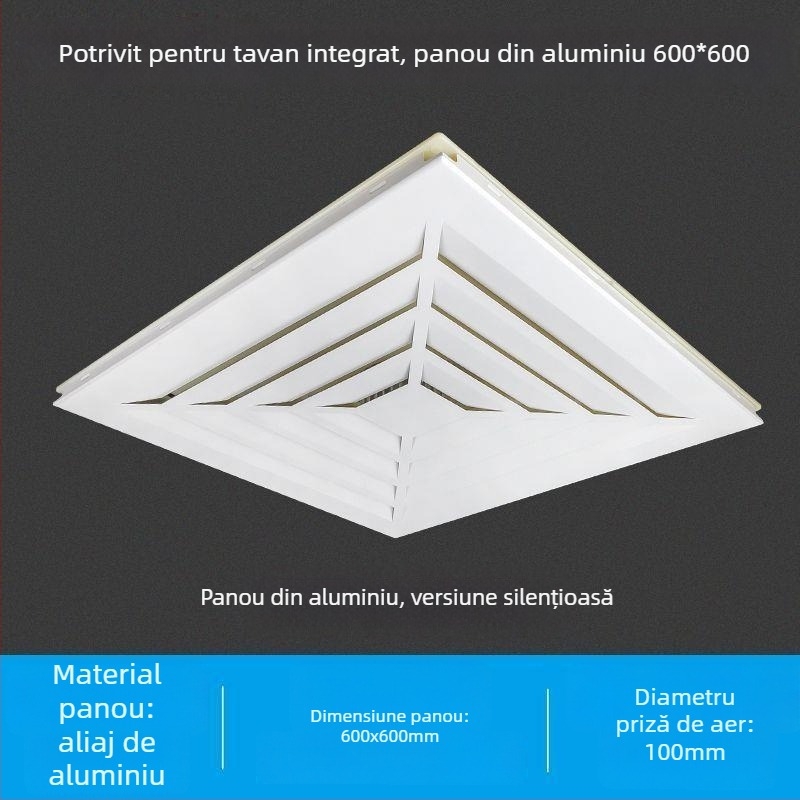 Ventilator de tavan integrat 600x600, panou din aluminiu și gips-carton, pentru baie, 30x30