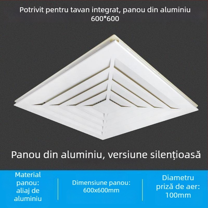 Ventilator de tavan integrat 600x600, panou din aluminiu și gips-carton, pentru baie, 30x30