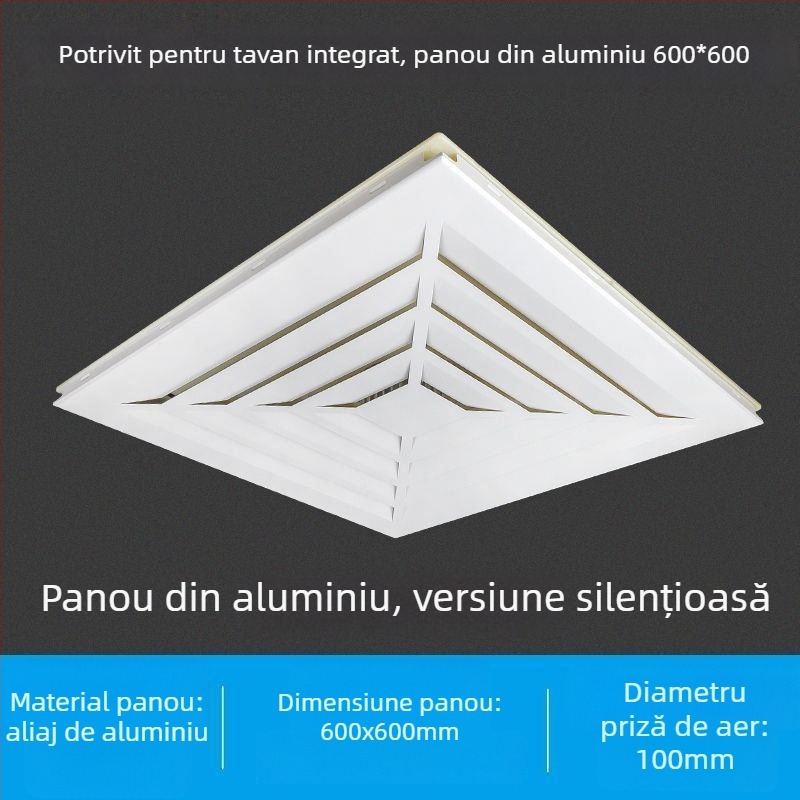 Ventilator de tavan integrat 600x600, panou din aluminiu și gips-carton, pentru baie, 30x30