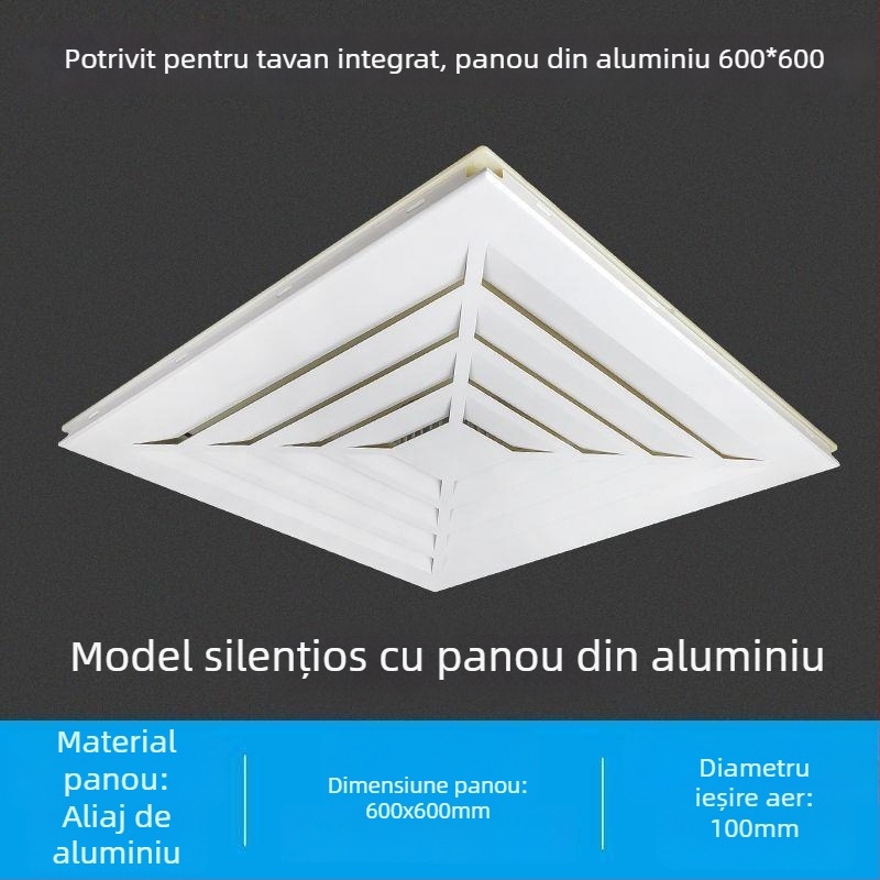 Ventilator de tavan integrat 600x600, panou din aluminiu și gips-carton, pentru baie, 30x30