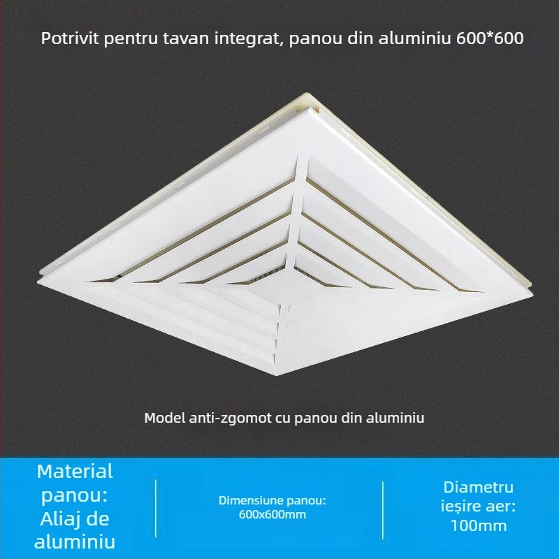 Ventilator de tavan integrat 600x600, panou din aluminiu și gips-carton, pentru baie, 30x30