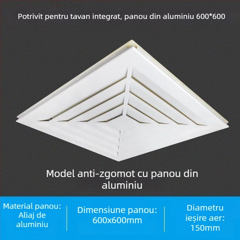 Ventilator de tavan integrat 600x600, panou din aluminiu și gips-carton, pentru baie, 30x30