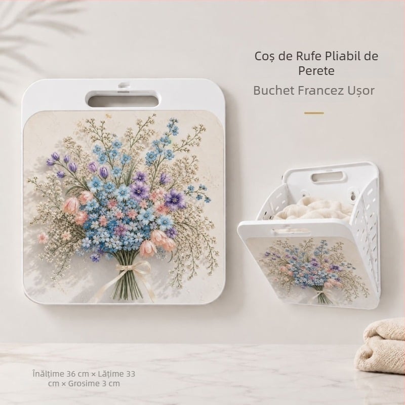 Coș de rufe murdare pentru baie, montat pe perete, pliabil, impermeabil, cu capacitate mare