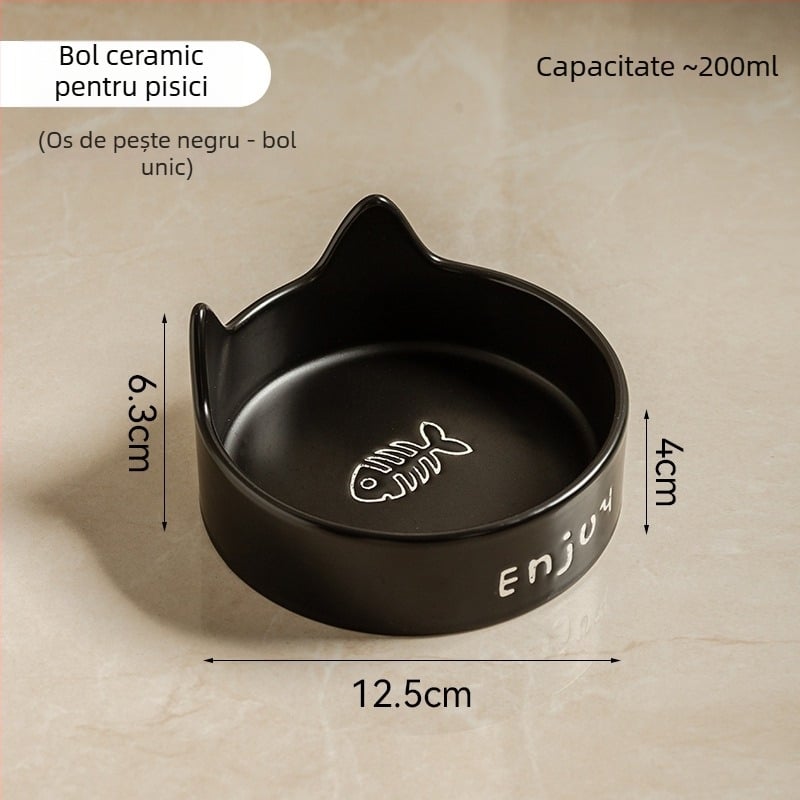 Bol ceramic negru pentru pisici și câini, anti-vărsare, farfurie pentru mâncare și apă
