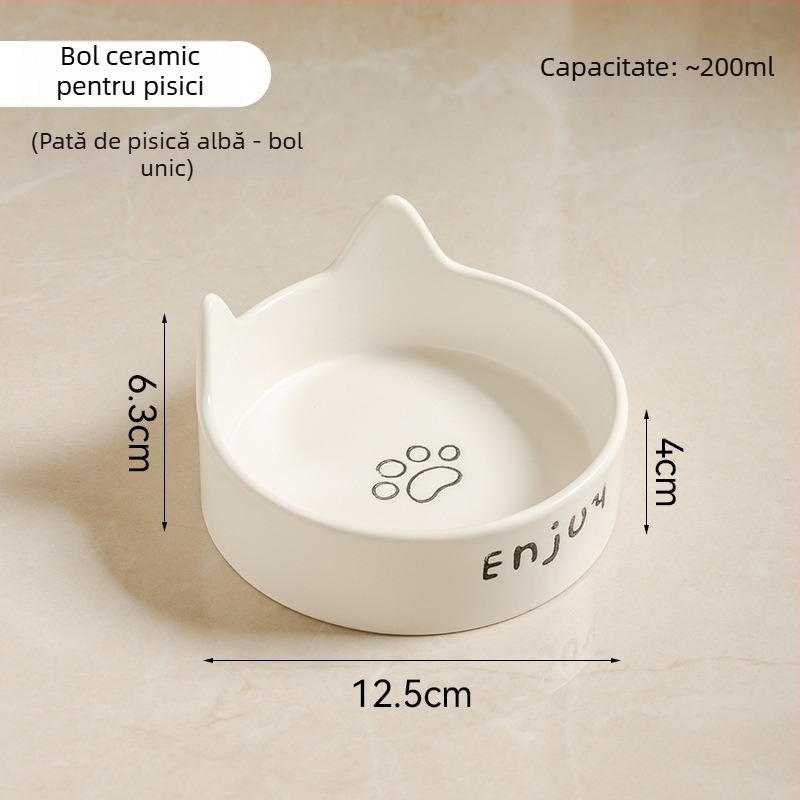 Bol ceramic negru pentru pisici și câini, anti-vărsare, farfurie pentru mâncare și apă