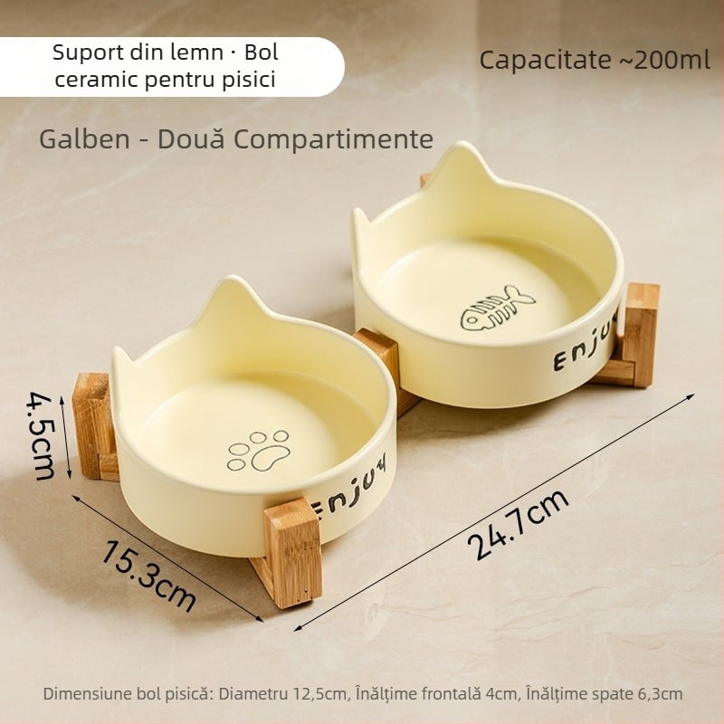 Bol ceramic negru pentru pisici și câini, anti-vărsare, farfurie pentru mâncare și apă