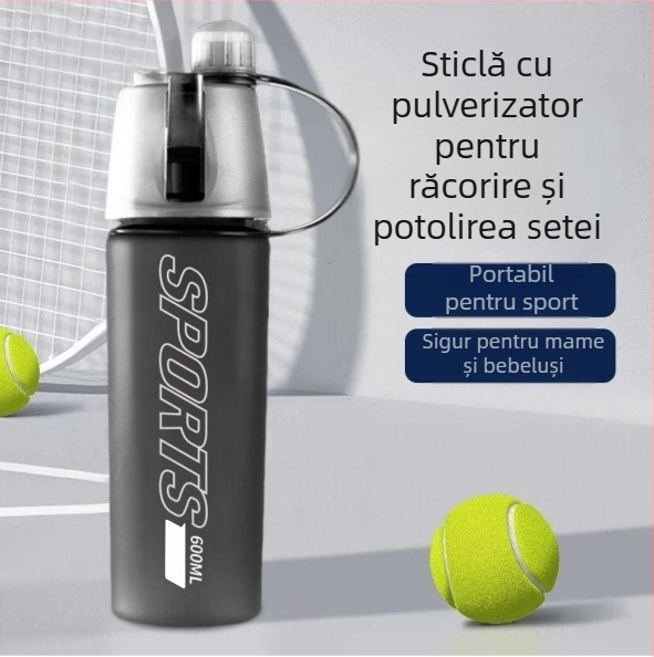 Cană de apă din plastic cu spray răcoritor, cilindrică, pentru sport și studenți