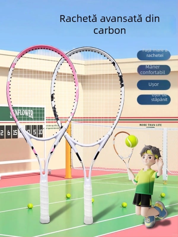 Antrenor de tenis pentru antrenament solo cu linie de revenire – set cu rachetă pentru autoantrenament (carbon)
