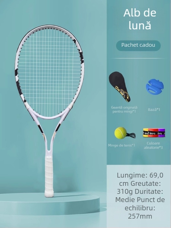Antrenor de tenis pentru antrenament solo cu linie de revenire – set cu rachetă pentru autoantrenament (carbon)