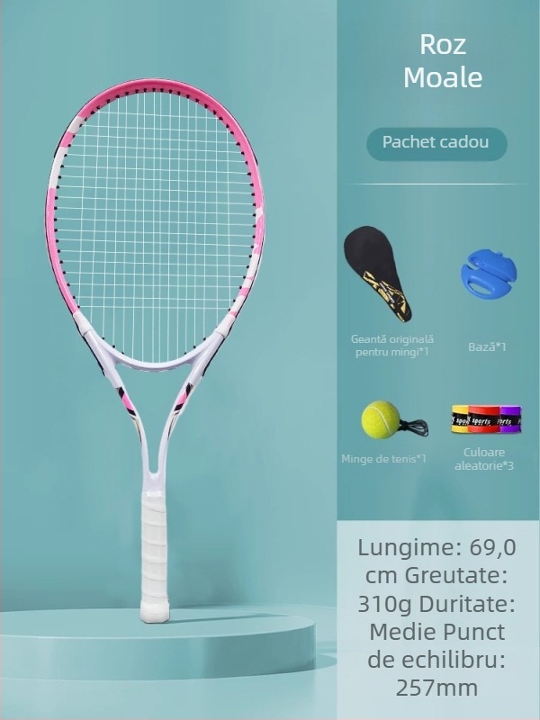 Antrenor de tenis pentru antrenament solo cu linie de revenire – set cu rachetă pentru autoantrenament (carbon)