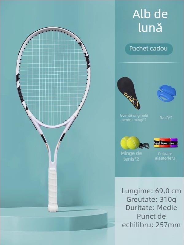 Antrenor de tenis pentru antrenament solo cu linie de revenire – set cu rachetă pentru autoantrenament (carbon)