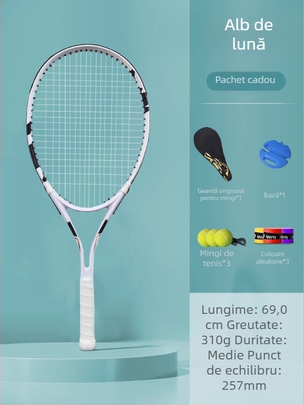Antrenor de tenis pentru antrenament solo cu linie de revenire – set cu rachetă pentru autoantrenament (carbon)