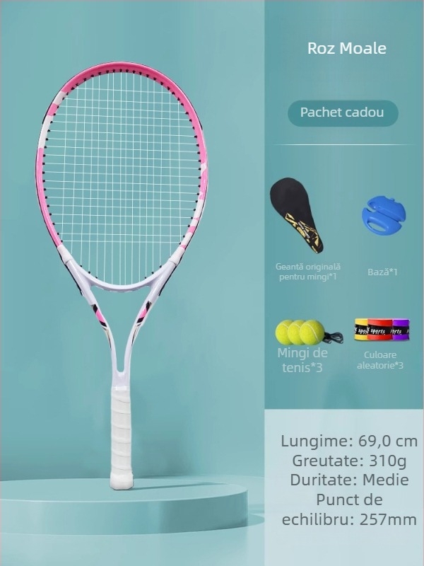 Antrenor de tenis pentru antrenament solo cu linie de revenire – set cu rachetă pentru autoantrenament (carbon)