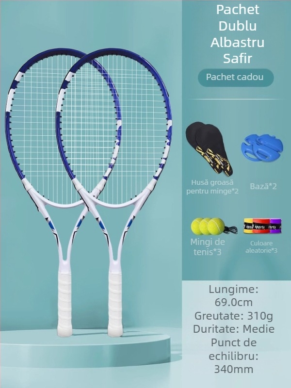 Antrenor de tenis pentru antrenament solo cu linie de revenire – set cu rachetă pentru autoantrenament (carbon)