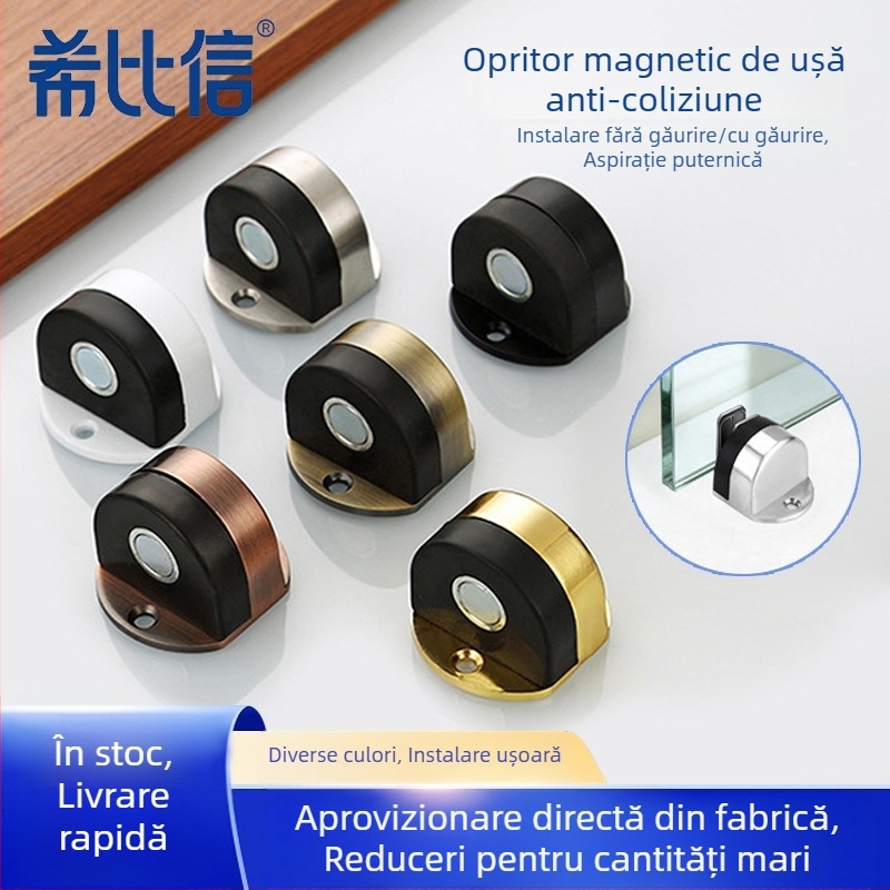 Opritor magnetic pentru ușă montat pe podea, cu tampon din cauciuc gros, pentru uși din lemn și oțel