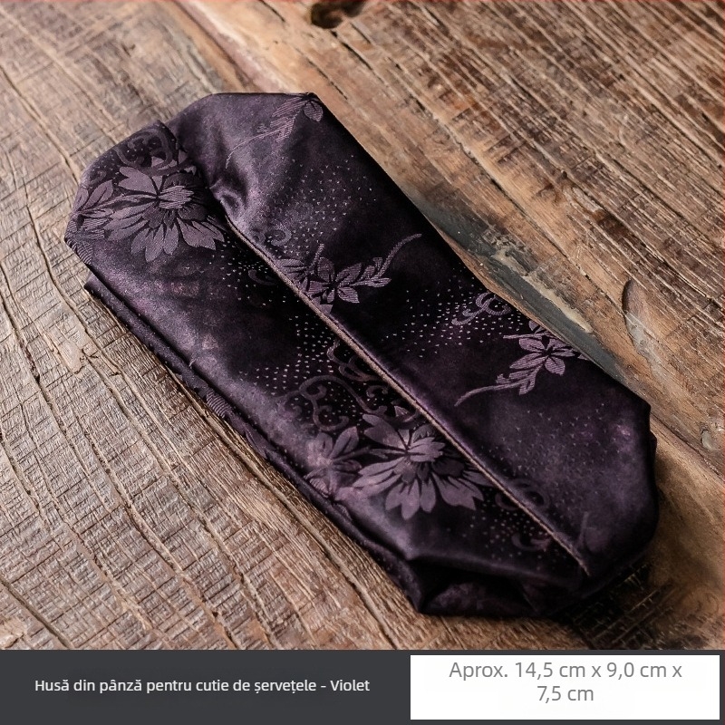 Cutie pentru șervețele lucrată manual, cu husă din țesătură, stil chinezesc, decor de birou