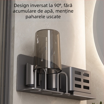 Suport de periuțe de dinți montat pe perete pentru periuțe electrice, culoare gunmetal, fără găuri, organizare baie