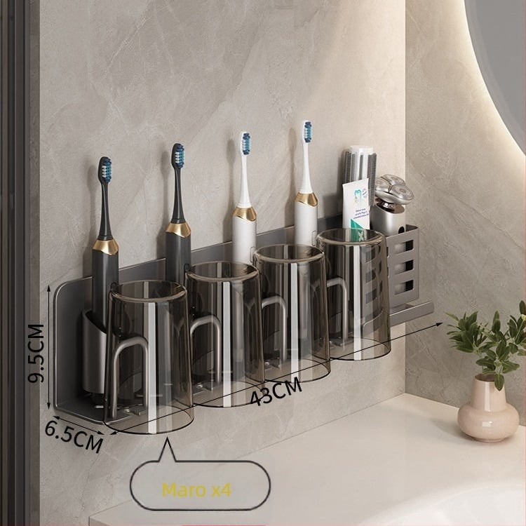 Suport de periuțe de dinți montat pe perete pentru periuțe electrice, culoare gunmetal, fără găuri, organizare baie