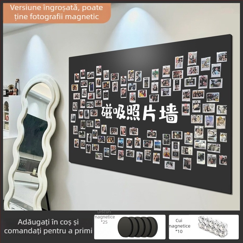 Tablă magnetică de perete din sticlă fără ramă, cu două fețe, pentru fotografii, afișaj magnet pentru frigider, tablă de scrisă și tablă albă decorativă