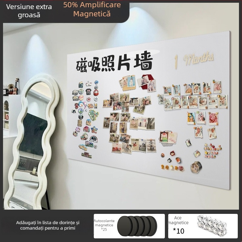 Tablă magnetică de perete din sticlă fără ramă, cu două fețe, pentru fotografii, afișaj magnet pentru frigider, tablă de scrisă și tablă albă decorativă