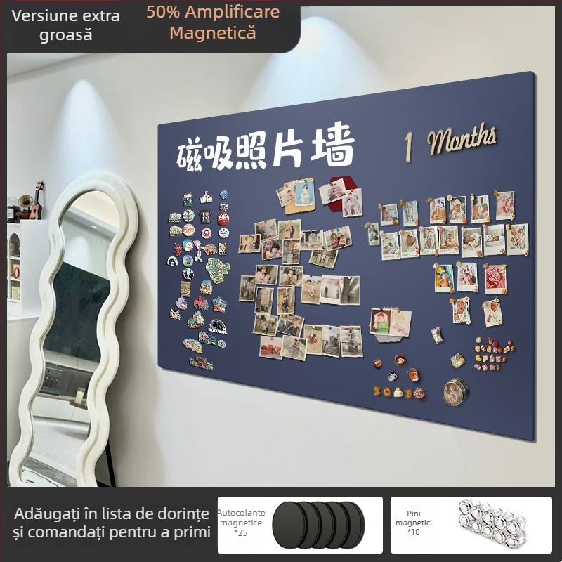 Tablă magnetică de perete din sticlă fără ramă, cu două fețe, pentru fotografii, afișaj magnet pentru frigider, tablă de scrisă și tablă albă decorativă