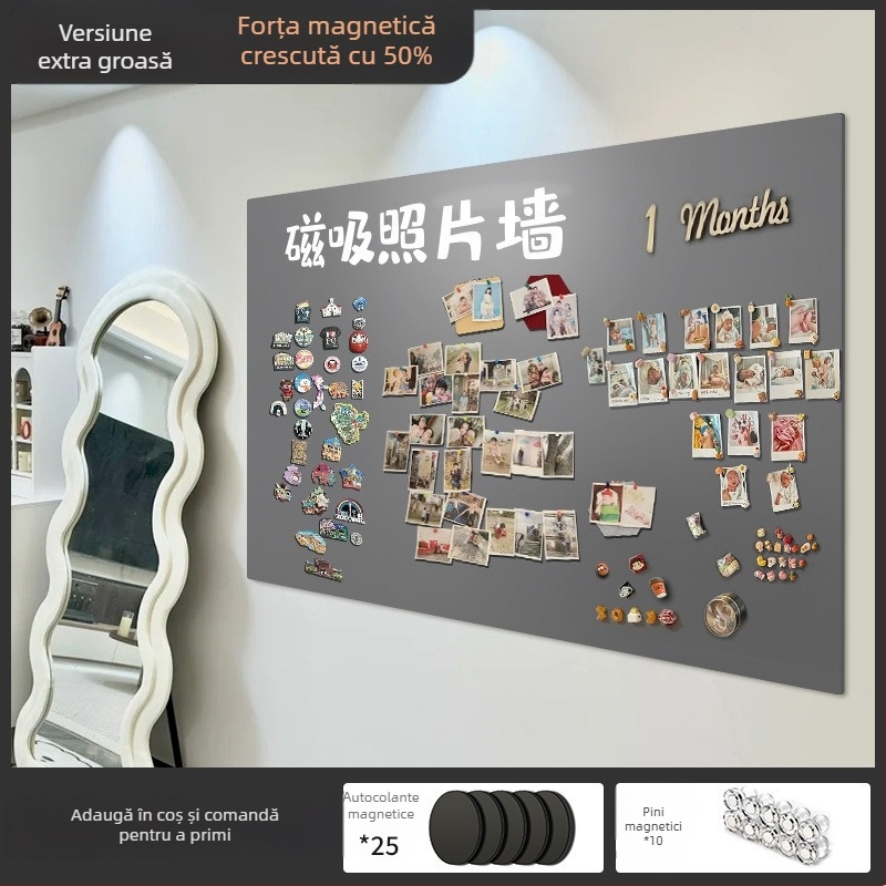 Tablă magnetică de perete din sticlă fără ramă, cu două fețe, pentru fotografii, afișaj magnet pentru frigider, tablă de scrisă și tablă albă decorativă