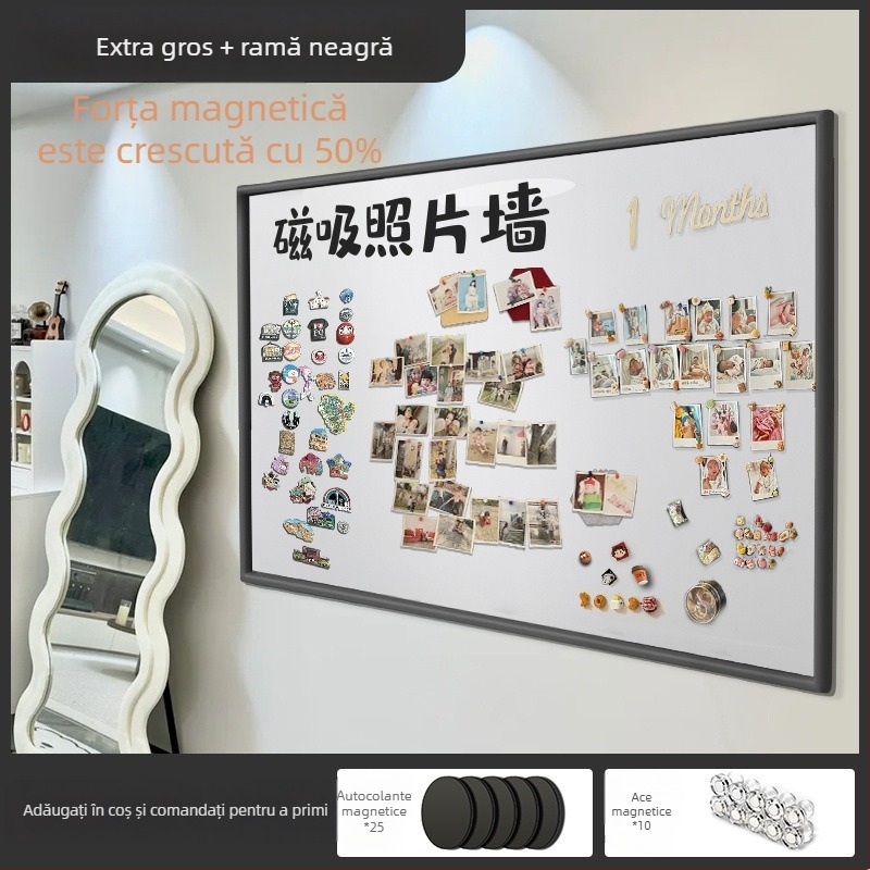 Tablă magnetică de perete din sticlă fără ramă, cu două fețe, pentru fotografii, afișaj magnet pentru frigider, tablă de scrisă și tablă albă decorativă