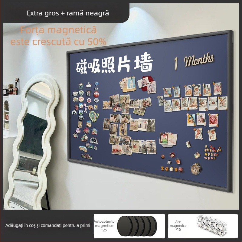 Tablă magnetică de perete din sticlă fără ramă, cu două fețe, pentru fotografii, afișaj magnet pentru frigider, tablă de scrisă și tablă albă decorativă