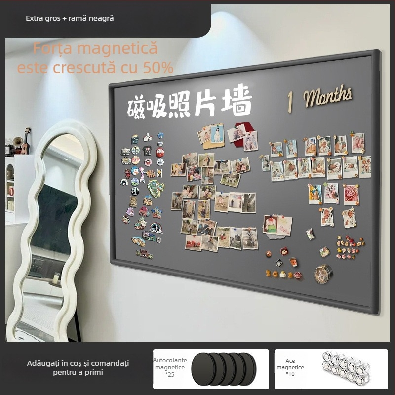 Tablă magnetică de perete din sticlă fără ramă, cu două fețe, pentru fotografii, afișaj magnet pentru frigider, tablă de scrisă și tablă albă decorativă