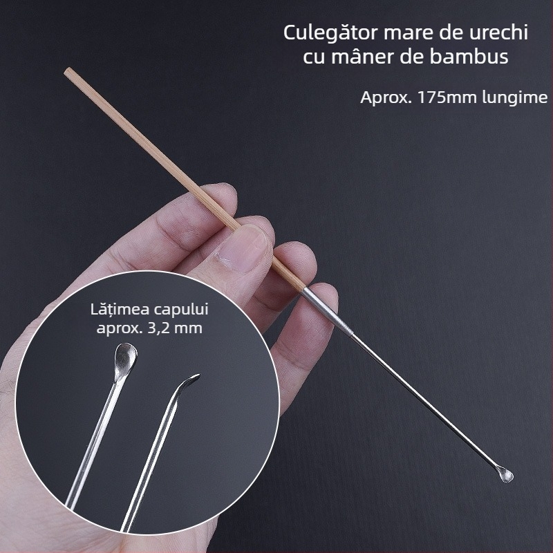 Set profesional de instrumente pentru curățarea urechii cu linguriță ultrafină, lingură pentru urechi, cârlig pentru cerumen și mânere din lemn
