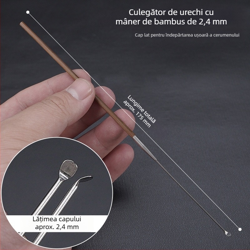 Set profesional de instrumente pentru curățarea urechii cu linguriță ultrafină, lingură pentru urechi, cârlig pentru cerumen și mânere din lemn