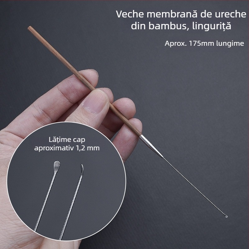 Set profesional de instrumente pentru curățarea urechii cu linguriță ultrafină, lingură pentru urechi, cârlig pentru cerumen și mânere din lemn
