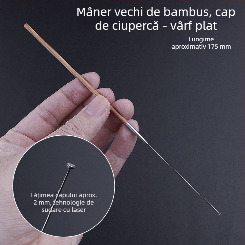 Set profesional de instrumente pentru curățarea urechii cu linguriță ultrafină, lingură pentru urechi, cârlig pentru cerumen și mânere din lemn