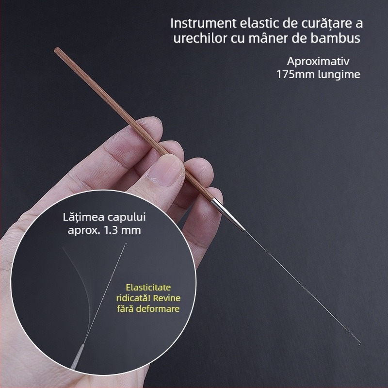 Set profesional de instrumente pentru curățarea urechii cu linguriță ultrafină, lingură pentru urechi, cârlig pentru cerumen și mânere din lemn