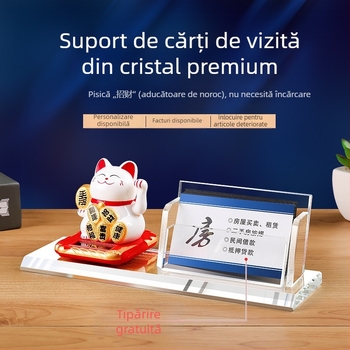 Cutie din cristal pentru carduri de vizită pentru birou, ornament decorativ personalizat cu text gravat pentru bărbați și femei