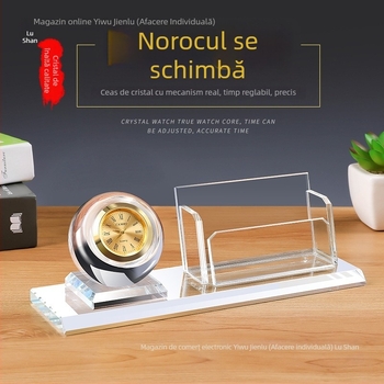 Cutie din cristal pentru carduri de vizită pentru birou, ornament decorativ personalizat cu text gravat pentru bărbați și femei