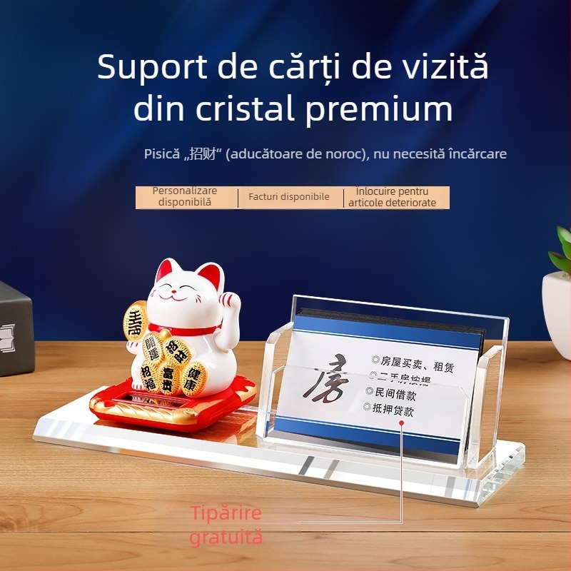 Cutie din cristal pentru carduri de vizită pentru birou, ornament decorativ personalizat cu text gravat pentru bărbați și femei