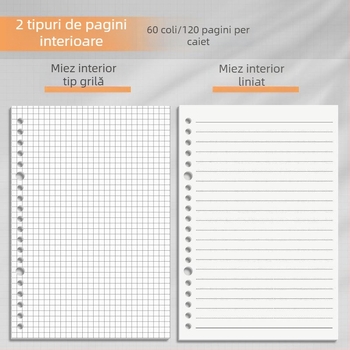 Caiet Sijin de clasificare a materiilor pentru elevi, format A4 cu foi detașabile, pagini liniate B5, atingere netedă, copertă PP
