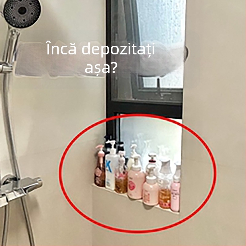 Raft de depozitare cu ventuză, montat pe perete în baie, fără găuri, cutie de depozitare și curățător pentru cuptor cu microunde
