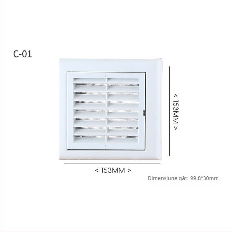 Grilă de ventilație murală din PP, cu grilă monocameră, pentru ventilație în bucătărie, casă și industrie
